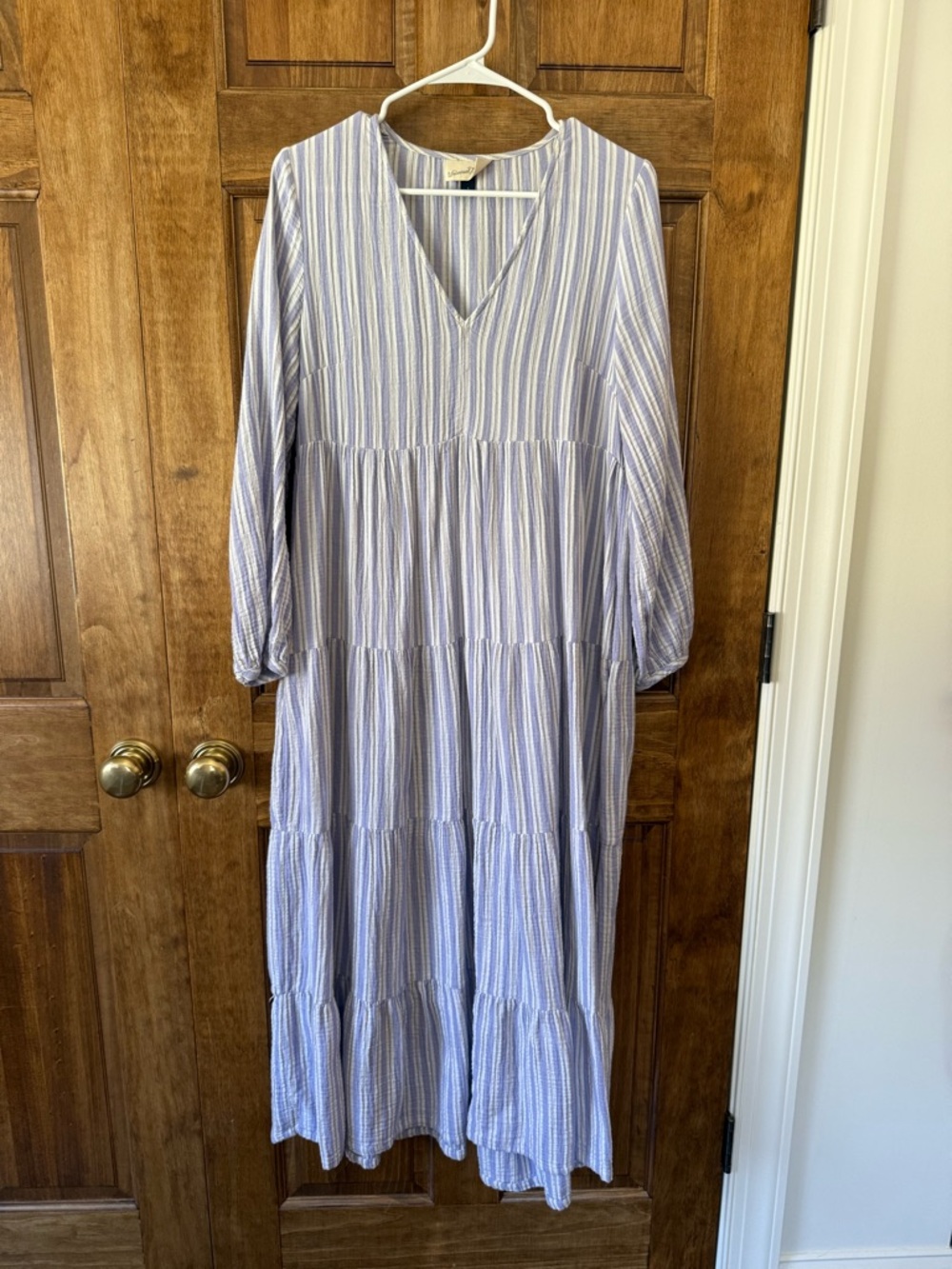 Universal Thread Lavender and White Striped V-Neck Tiered Maxi Dress